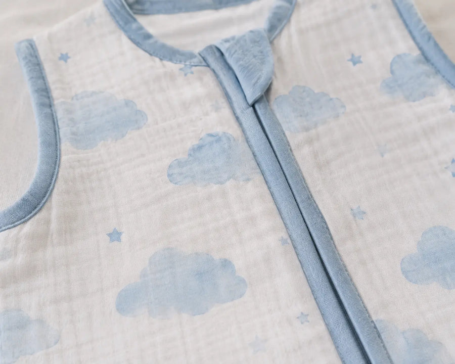 Organic Muslin Cotton Sleveless Sleeping Bag - Blue Daydream
