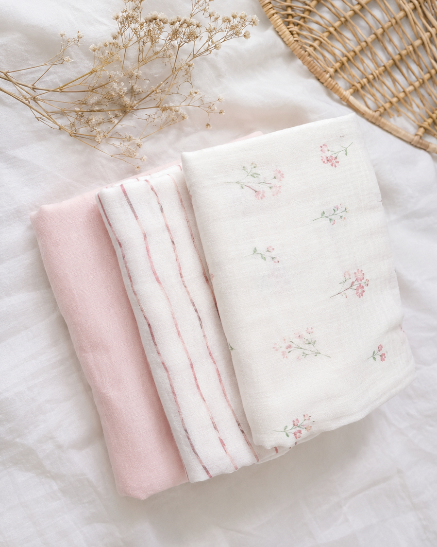 Organic Muslin Cotton Swaddle - Meadow Bloom - Set of 3