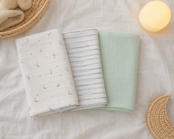 Organic Muslin Cotton Swaddle - Moonlite Blue - Set of 3